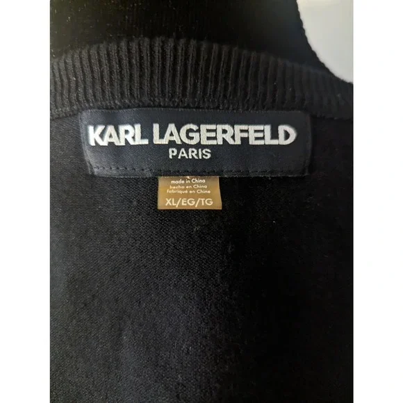 Karl Lagerfeld Paris cropped lace sleeve cardigan sweater - Picture 7 of 8